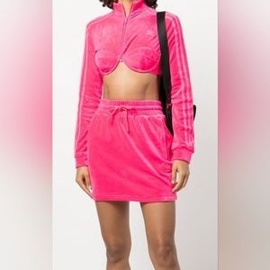 Adidas X Jeremy Scott cropped Velour SKIRT- Neon Pink (XL)